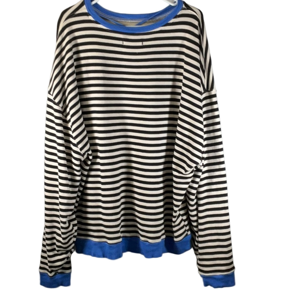 We The Free Black and White Striped Sweater with Blue Trim - Picture 3 of 6